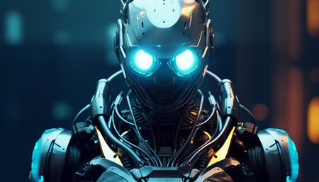 3d rendering humanoid robot with glowing light on dark background. Futuristic technology conceptの素材
