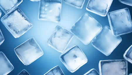 Ice cubes on blue background. 3d rendering, toned imageの素材