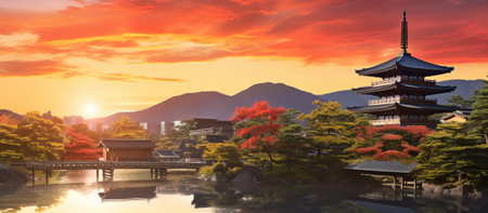 Beautiful landscape of Kiyomizu-dera Temple at sunset in Kyoto, Japanの素材