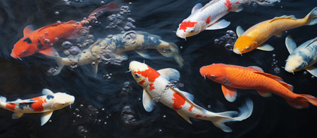 Koi fish swimming in the pond. Beautiful koi fish.の素材