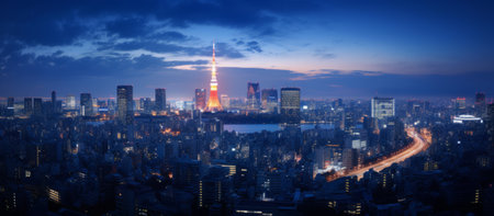 Tokyo skyline at night, Japan. Panoramic view.の素材