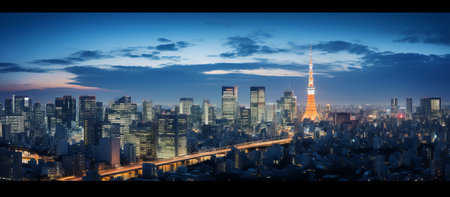 Cityscape of Tokyo at sunset, Japan. Panoramic view.の素材