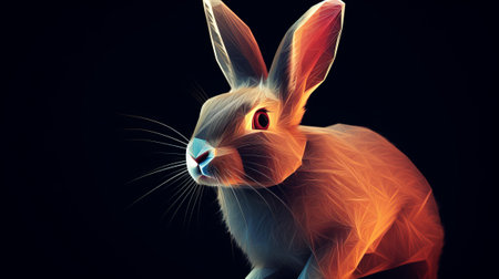 3d rendering of a white rabbit isolated on black background with shadowの素材