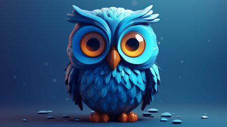Blue owl on a blue background. 3d rendering, 3d illustration.の素材