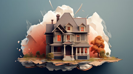 3D render of a beautiful house in the middle of the landの素材