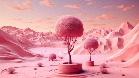3d render of fantasy landscape with a tree in the desert.の素材