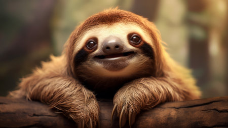Portrait of cute sloth sitting on a tree. Animal theme.の素材