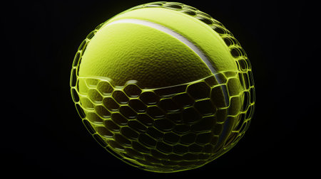 Tennis Ball on a black background. 3D Rendering.の素材