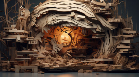 3d rendering of a fairy tale house made of wooden planksの素材