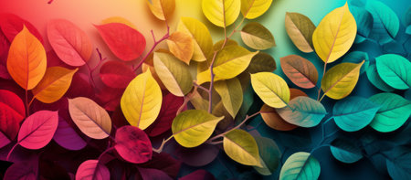 Colorful autumn leaves background. Top view, flat lay, copy spaceの素材