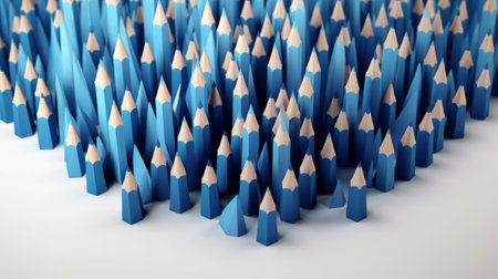 Leadership concept with blue pencils on white background 3D renderingの素材