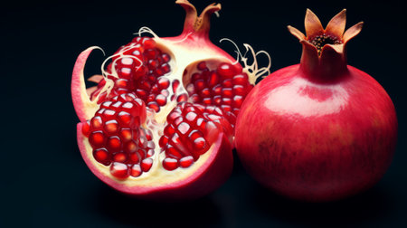 Pomegranate fruit on a black background, close-upの素材