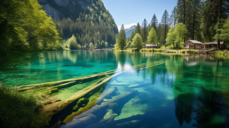 Beautiful alpine landscape with crystal clear water of Lake Bled, Sloveniaの素材