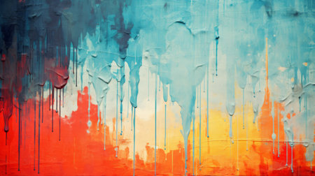 Blue, orange and red paint on the wall. Abstract background.の素材