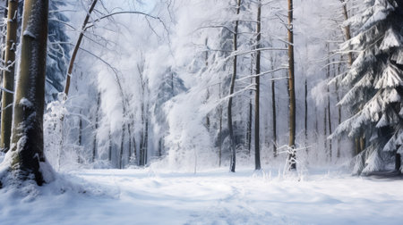 Winter forest and snow covered trees. Beautiful winter landscape with snow covered treesの素材