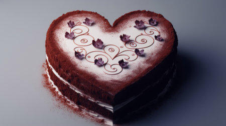 Valentine's day chocolate cake with heart shape on grey backgroundの素材