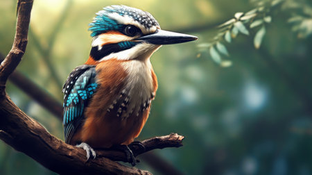Beautiful kingfisher bird sitting on a branch in the forestの素材