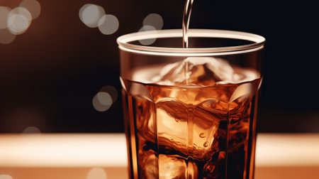 whiskey with ice cubes in a glass on a black backgroundの素材