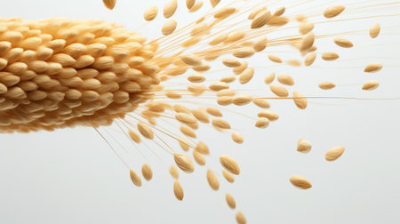Cotton swabs and ears of wheat on white background, closeupの素材
