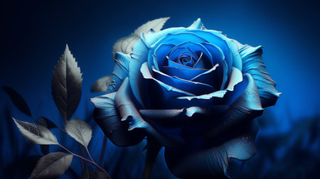 Blue rose on blue background, close-up, 3d illustrationの素材