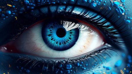 Close-up of beautiful female eye with blue iris. 3D renderingの素材