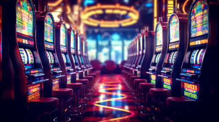 Luxury slot machine in casino. 3d render illustration.の素材