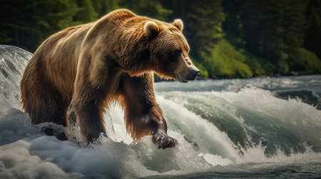 Grizzly bear on the river in the summer forest.の素材