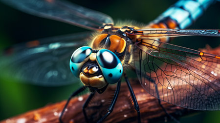 Close up of a dragonfly on a branch in the forest.の素材