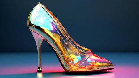 High heel women shoe on blue background. 3d render illustration.の素材
