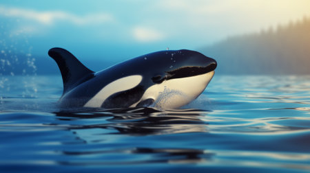 Beautiful killer whale in the sea. 3d render illustration.の素材