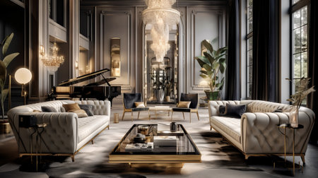 Luxury living room interior design. 3D Rendering.の素材