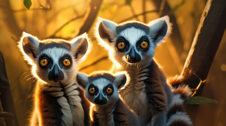 Ring-tailed lemur (Lemur catta) familyの素材