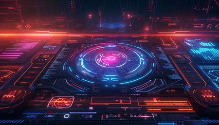 Futuristic HUD interface on black background. Technology concept. 3D Renderingの素材