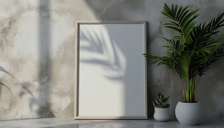 Blank picture frame mockup in modern interior. 3D renderingの素材