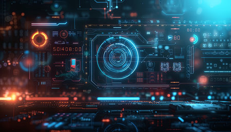 Futuristic user interface with HUD elements. 3D Renderingの素材