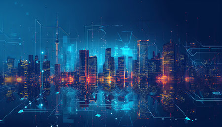Abstract digital city background. Futuristic technology style. Vector illustration.の素材