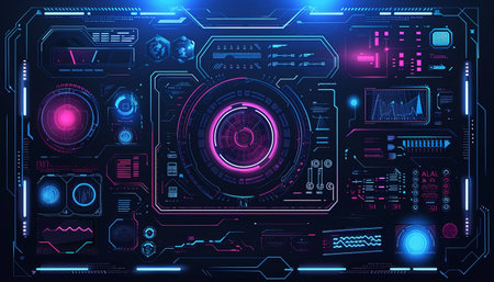 Futuristic virtual graphic touch user interface, HUD. For web, site, mobile applications isolated on black background, techno, online design, business, gui, ui. Vector illustration.の素材