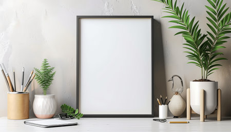 Mock up poster frame in modern interior background, 3D renderingの素材
