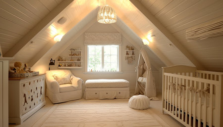 Children's room in the attic of a country house. 3d renderの素材