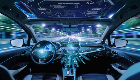 View from inside the car on the road with high speed and high speedの素材