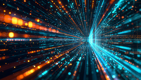 Abstract technology background with glowing particles. 3d rendering toned imageの素材
