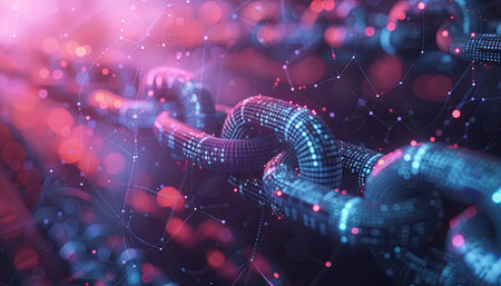 3d rendering of chain links. Network connection concept. Abstract background.の素材