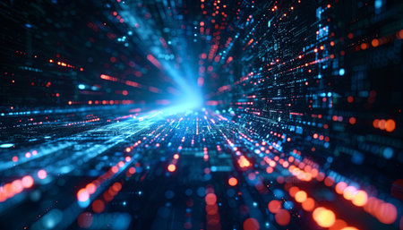 Abstract technology background with glowing lines and dots. 3D Renderingの素材
