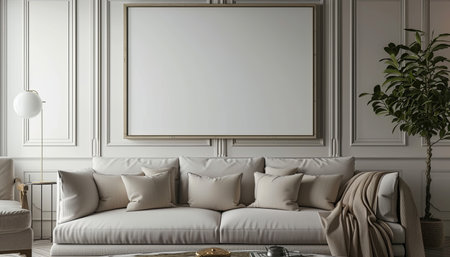 Mock up poster frame in modern interior background, 3D renderの素材