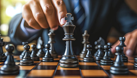 Businessman playing chess, business strategy concept, leader & success.の素材