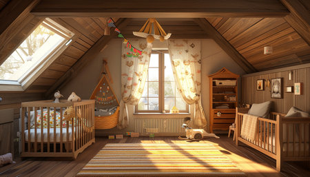 3D rendering of a childrens room in a rustic styleの素材