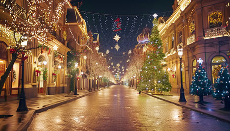 Christmas decorations on the streets of the old city of St. Petersburg.の素材