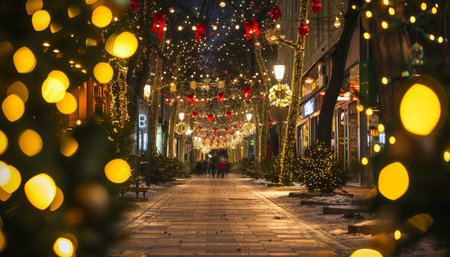 Christmas lights on the streets of the old town of Gdansk, Polandの素材