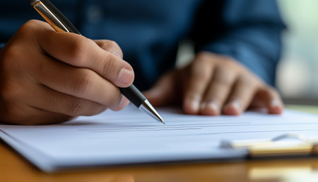 Businessman signing a contract. Close-up of a man signing a contract.の素材
