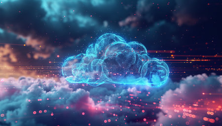 Cloud computing technology concept. 3d rendering toned image double exposureの素材